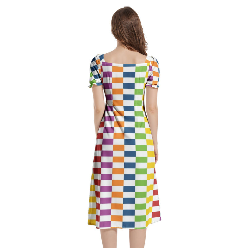 Puff Sleeve Split Thigh Midi Dress