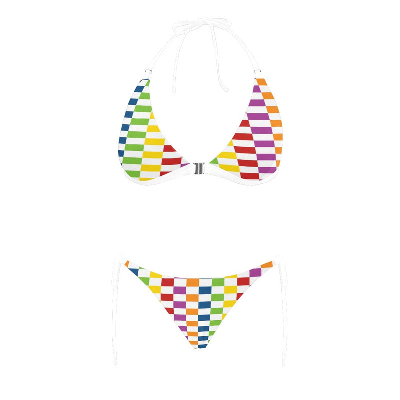 rectangle matrix print Buckle Front Halter Bikini Swimsuit (Model S08)