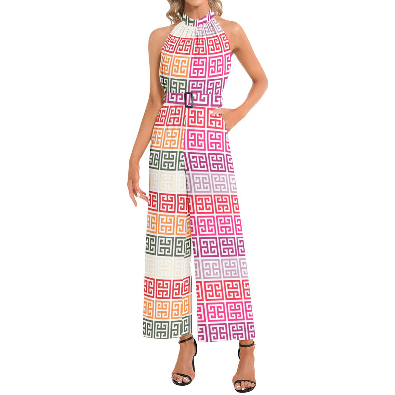 Halter Neck Buckle Belted Jumpsuit