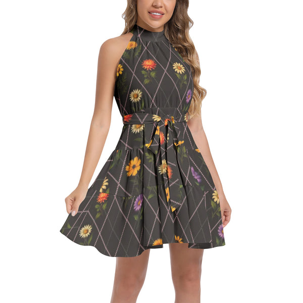 Ruffle Hem Belted Halter Dress