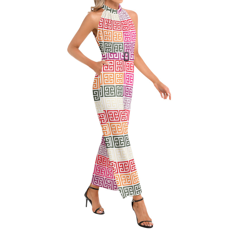 Halter Neck Buckle Belted Jumpsuit