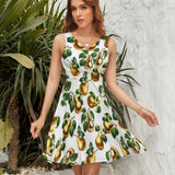 Golden Pears V-Neck Sleeveless Dress