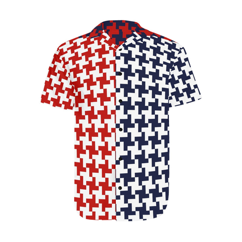 Americana Houndstooth Men's Short Sleeve Shirt with Lapel Collar (Model T54)