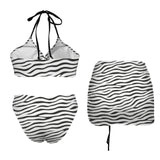zeb stripe print Drawstring Halterneck Three-Piece Swimsuit Skirt