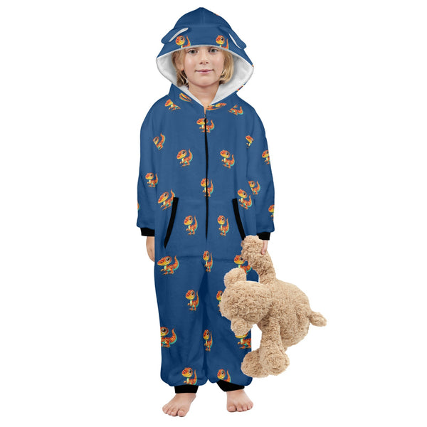 blue blue dinosaur print 10 One-Piece Zip up Hooded Pajamas for Little Kids