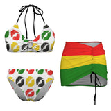 jam colors print Drawstring Halterneck Three-Piece Swimsuit Skirt