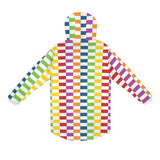 rectangle matrix print Men's Mid-Length Hooded Coat (Model H69)