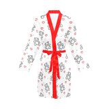 red solid print 2A Women's Long Sleeve Belted Night Robe