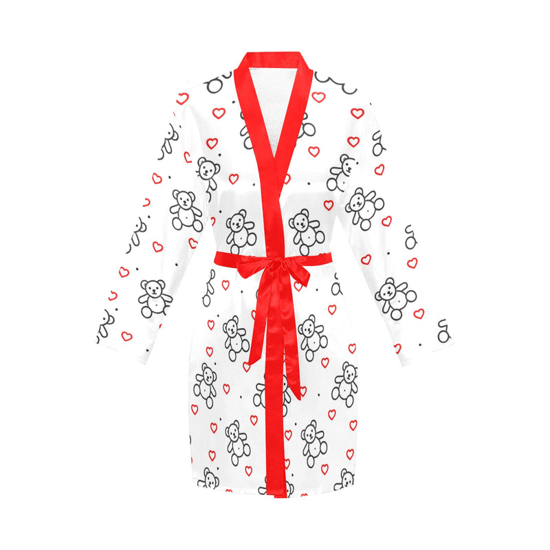 red solid print 2A Women's Long Sleeve Belted Night Robe