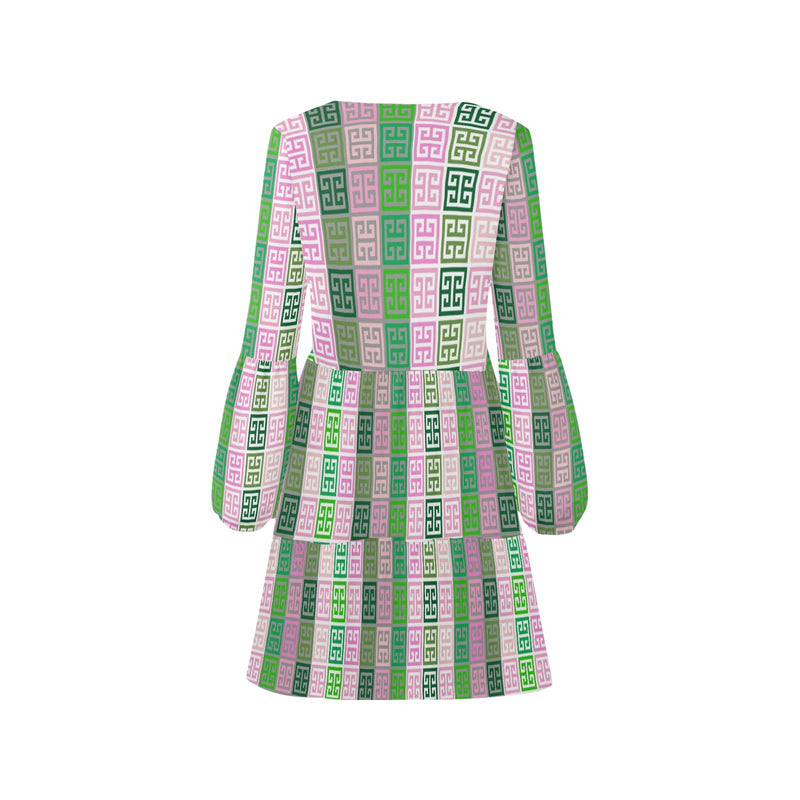 ALL GREEK PRINT V-Neck Loose Fit Dress (Model D62)