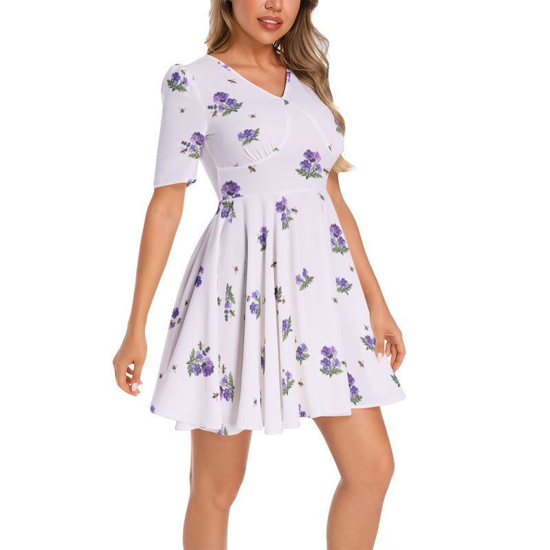 Short Sleeve Ruched Bust Flared Hem Dress