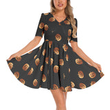 Short Sleeve Ruched Bust Flared Hem Dress