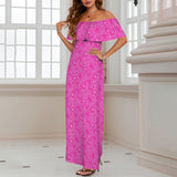 Paisley Off Shoulder Ruffle Boat Neck Dress