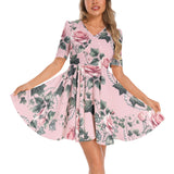 Short Sleeve Ruched Bust Flared Hem Dress