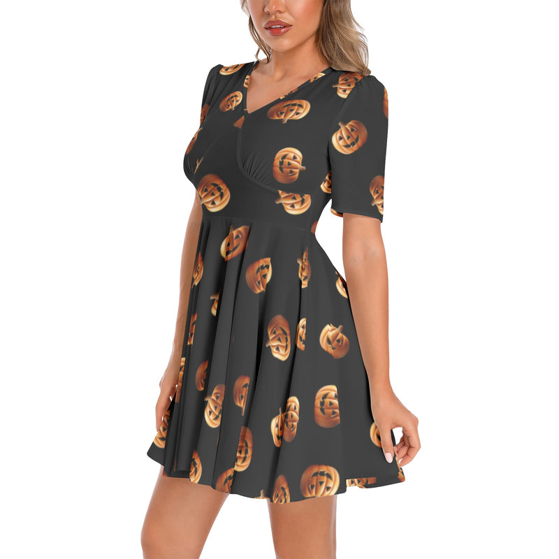 Short Sleeve Ruched Bust Flared Hem Dress