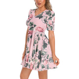 Short Sleeve Ruched Bust Flared Hem Dress