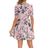 Short Sleeve Ruched Bust Flared Hem Dress