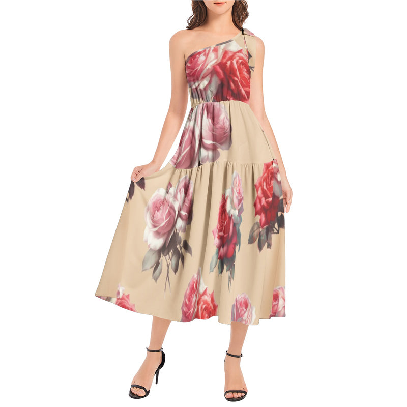 Ruffle Hem One Shoulder Midi Dress