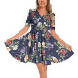 Short Sleeve Ruched Bust Flared Hem Dress