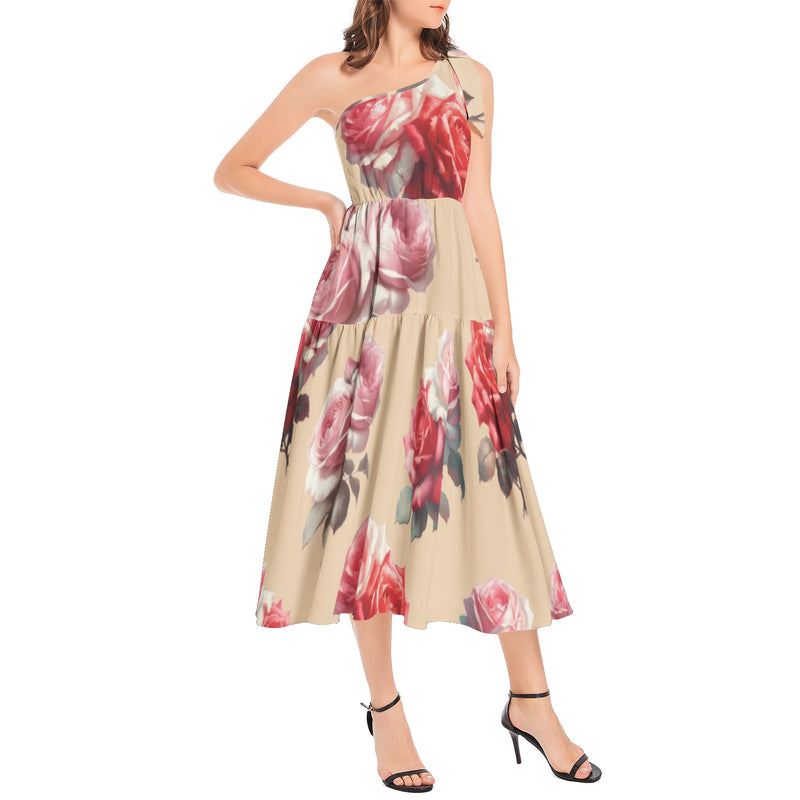 Ruffle Hem One Shoulder Midi Dress