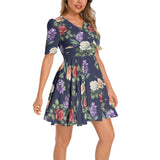 Short Sleeve Ruched Bust Flared Hem Dress