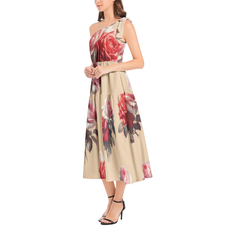 Ruffle Hem One Shoulder Midi Dress