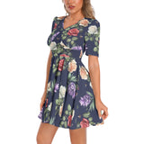 Short Sleeve Ruched Bust Flared Hem Dress