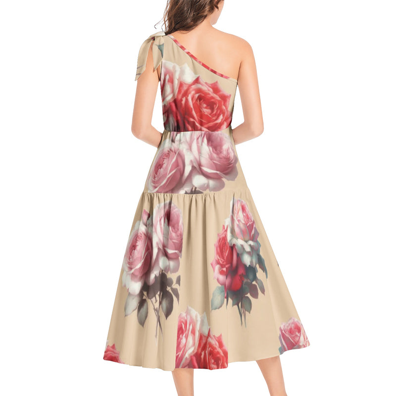 Ruffle Hem One Shoulder Midi Dress