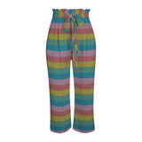 striped print 2B Strappy Elastic Waist Wide Leg Pants with Pockets