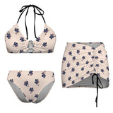 fig leaf and figs print Drawstring Halterneck Three-Piece Swimsuit Skirt