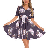 Short Sleeve Ruched Bust Flared Hem Dress