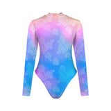 ombre random 2 print Backless Long Sleeve One-Piece Swimsuit (Model S60)
