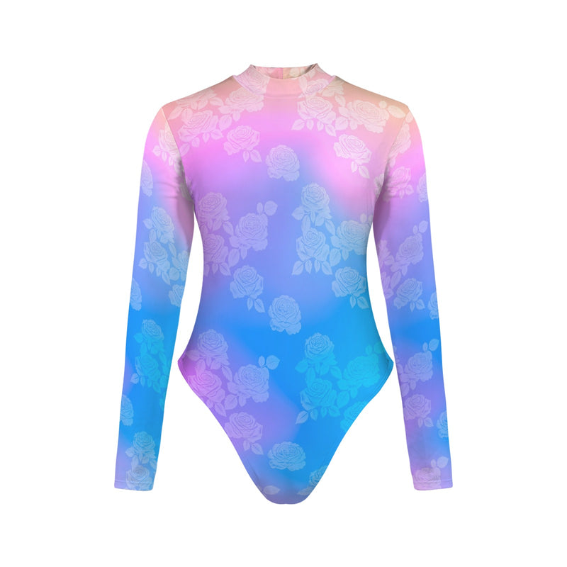 ombre random 2 print Backless Long Sleeve One-Piece Swimsuit (Model S60)