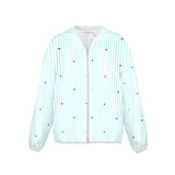 heart on stripes print light blue Women's Lightweight Sun Protection Hoodie (Model H62)