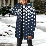 dk blue print 10K Men's Mid-Length Hooded Coat (Model H69)