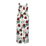 roses print pink red print Sleeveless Wide Leg Pocket Long Jumpsuit