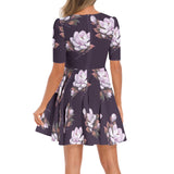 Short Sleeve Ruched Bust Flared Hem Dress