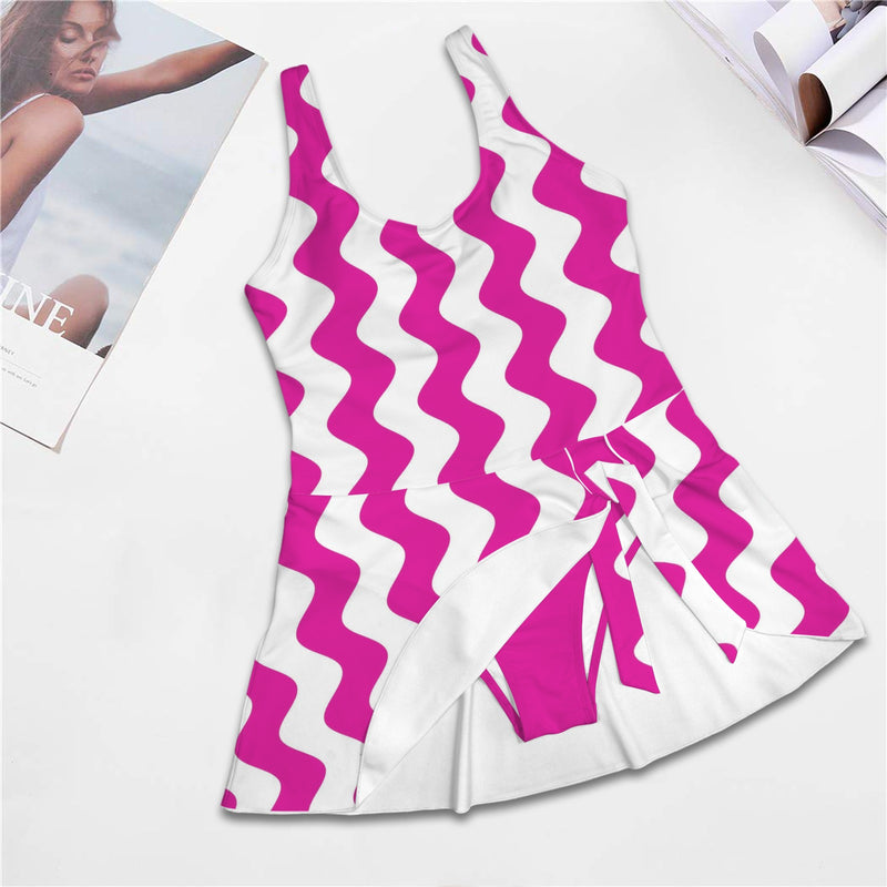fuchsia solid print 2A Women's One Piece Skirted Swimsuit (Model S54)