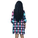 argyle print 1 Half Sleeves V-Neck Mini Dress (Model D63)