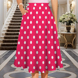 Polka Dots Elastic Waist Pocket Midi Skirt