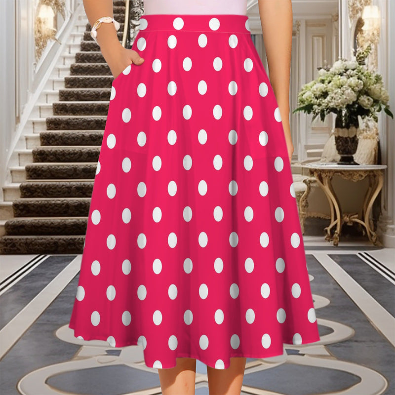 Polka Dots Elastic Waist Pocket Midi Skirt