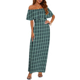 emerald print 5C Women's Off Shoulder Ruffle Boat Neck Dress (Model D71)