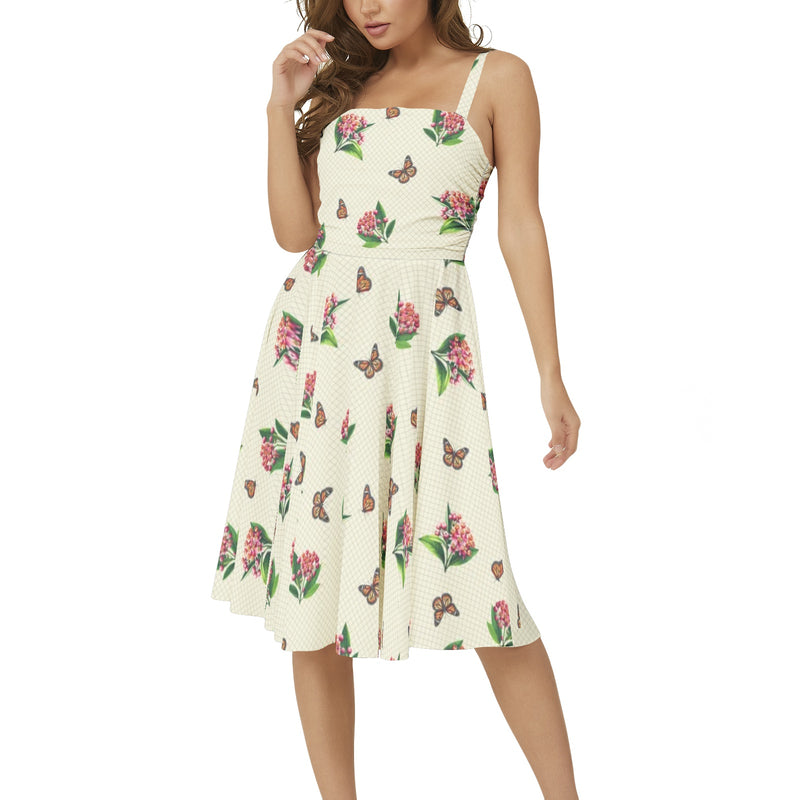 Sleeveless Square Neck Flare Hem Midi Dress