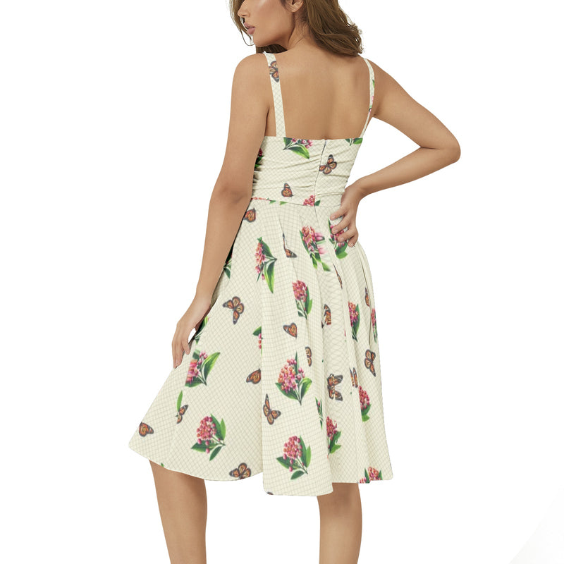 Sleeveless Square Neck Flare Hem Midi Dress