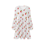 cherry print 4B V-Neck Loose Fit Dress (Model D62)