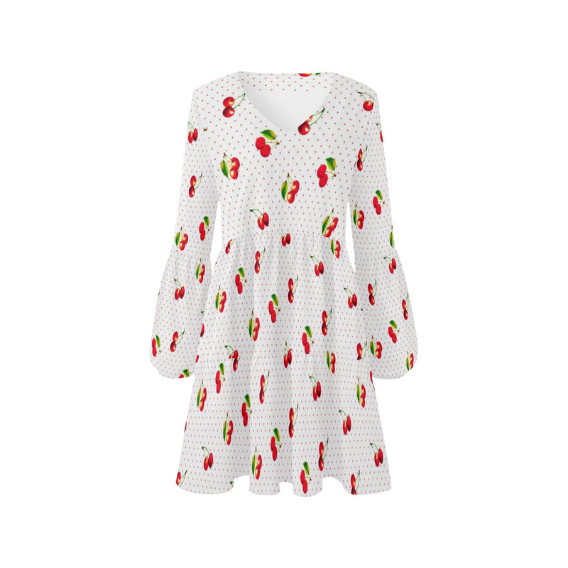 cherry print 4B V-Neck Loose Fit Dress (Model D62)