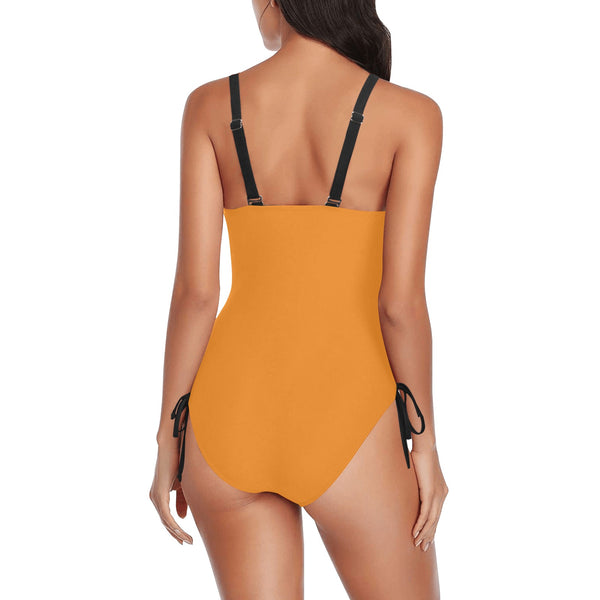 flaming orange print Drawstring Side One-Piece Swimsuit (Model S14)