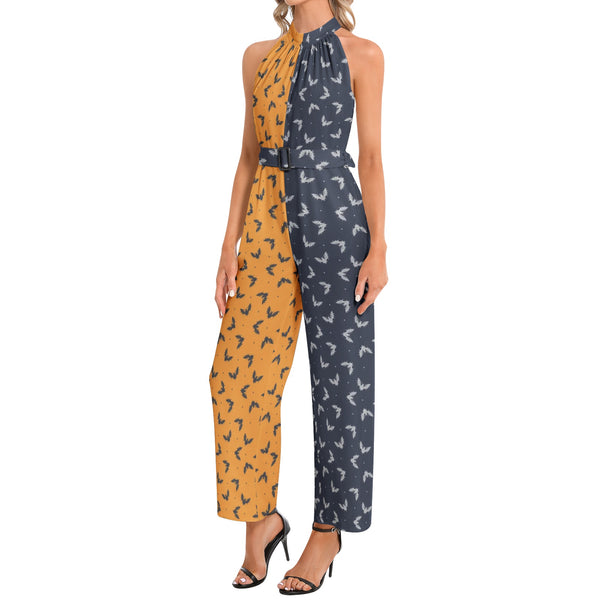 Halter Neck Buckle Belted Jumpsuit