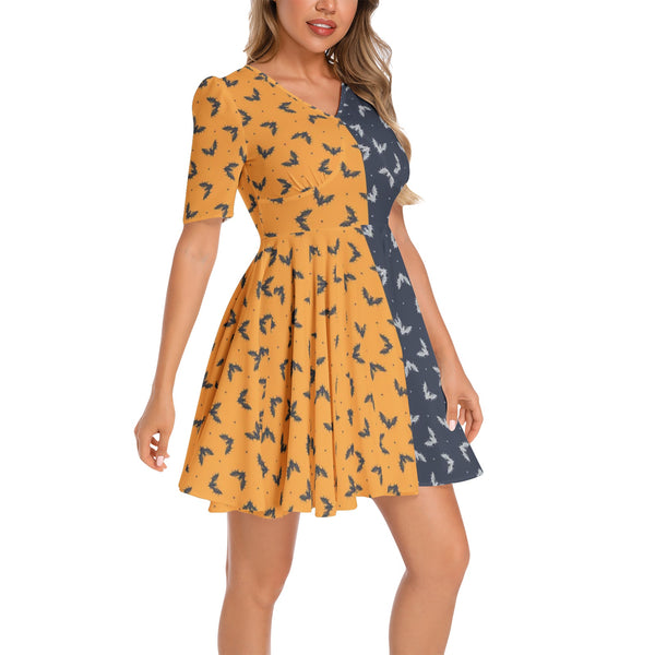 Short Sleeve Ruched Bust Flared Hem Dress