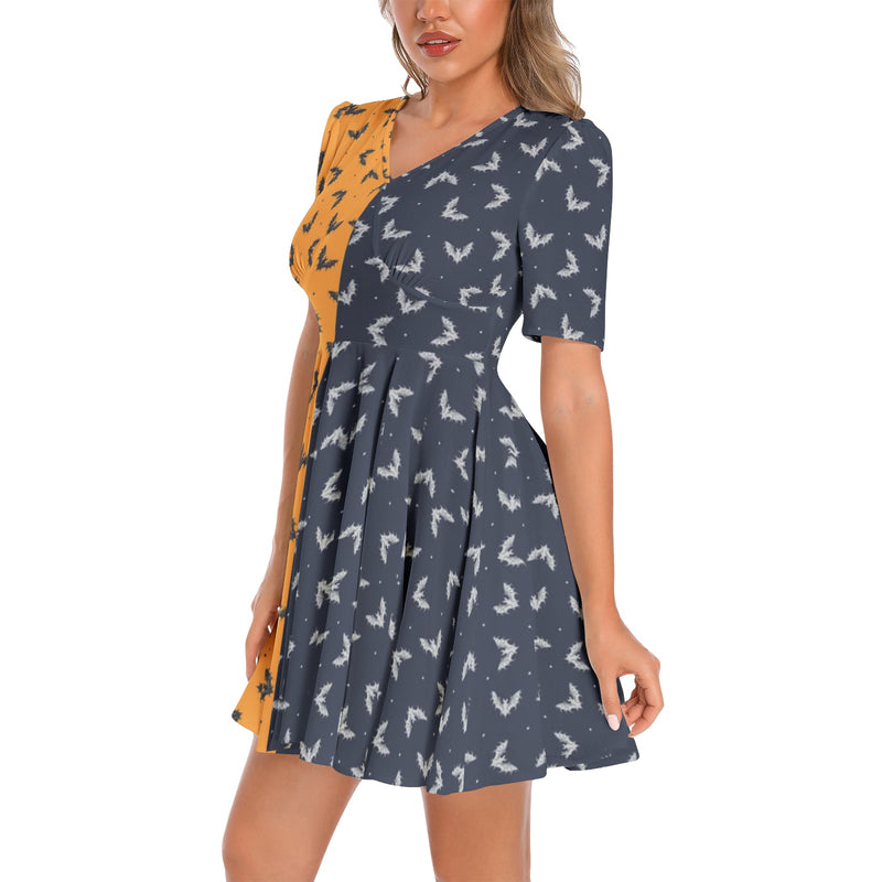 Short Sleeve Ruched Bust Flared Hem Dress